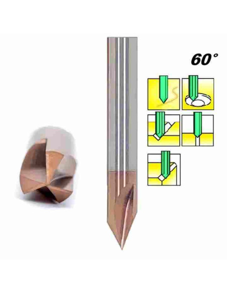 60°, 6mm 6x50, Z-3 Briaunų freza, plienui, CARBIDEN, CCS-60-D6
