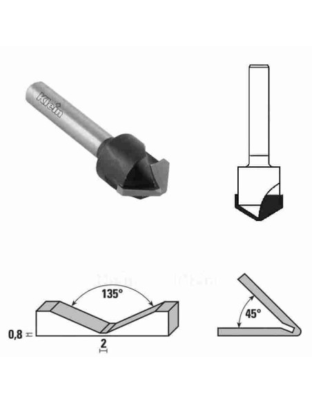 135 laipsnių, D-18mm, D1-2mm, Freza aliuminio kompozito lenkimui, Klein, U180.135.R