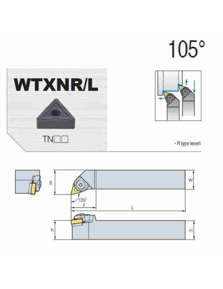 išorinio tekinimo laikiklis, WTXNL2020-K16, Korloy
