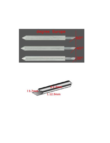 Ploteriavimo peiliukas kietmetalinis, 60°, d-2.3 mm, l-3.7 mm, L-12.9 mm