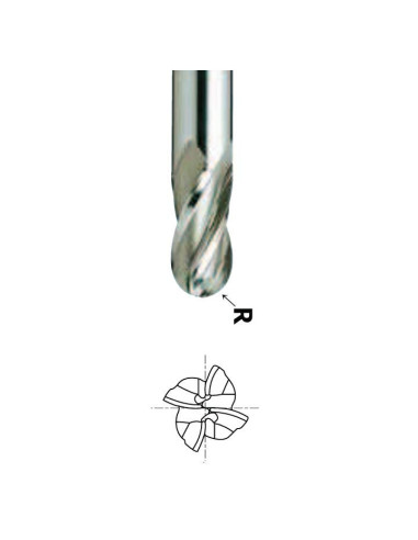 R1,59mm, 3,18x7x4x50 Z4, Radiusinė kietmetalinė freza aliuminiui